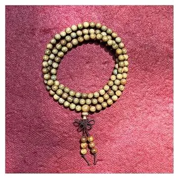 HAPPEACE 6mm Natural Fragrant Green Sandalwood 108 Mala Beads - Tibetan Buddhism Prayer Beads