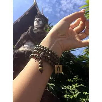 HAPPEACE 6mm Natural Fragrant Green Sandalwood 108 Mala Beads - Tibetan Buddhism Prayer Beads