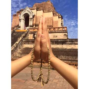 HAPPEACE 6mm Natural Fragrant Green Sandalwood 108 Mala Beads - Tibetan Buddhism Prayer Beads