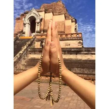 HAPPEACE 6mm Natural Fragrant Green Sandalwood 108 Mala Beads - Tibetan Buddhism Prayer Beads