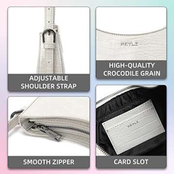 Keyli Women's White Crocodile Pattern Mini Purse Shoulder Bag