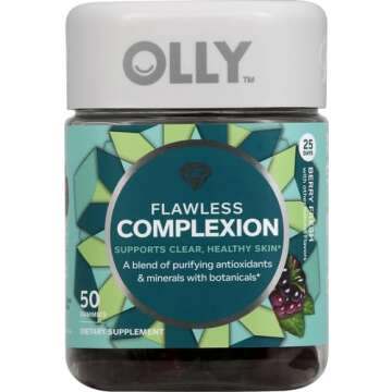 OLLY Flawless Complexion Gummy, Clear and Healthy Skin Support, Vitamins E, A, Zinc, Chewable Supple...