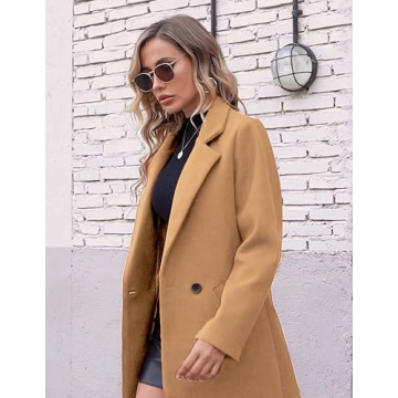 Yeokou Women's Winter Wool Coat Casual Notch Lapel Single-Breasted Peacoat