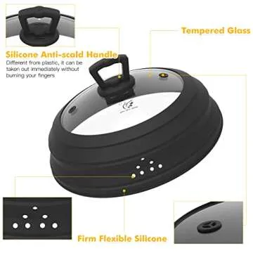 Microwave Splatter Cover Vented Glass Cover Splatter Guard Lid with Collapsible Silicone for Food as Pot Cover 11.8 inch Large Plate Cover for 6 7 8 9 10 11 inch Plate Bowl