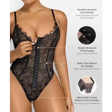 SHAPELLX Lace Shapewear Bodysuit for Women Body Shaper Fajas for Women Tummy Control Plus Size XX-Large