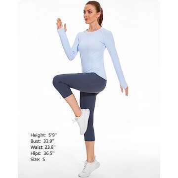 Stelle Women Workout Shirts Seamless Long Sleeve Yoga Tops with Thumb Holes for Sports Running Breathable Athletic Slim Fit Blue