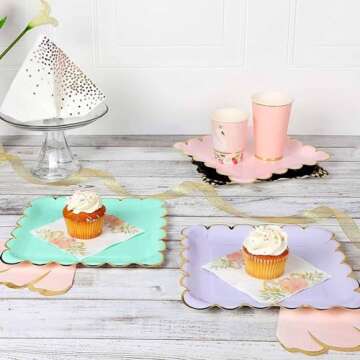 Sparkle and Bash Pastel Paper Plates with Gold Foil - 48 Pack