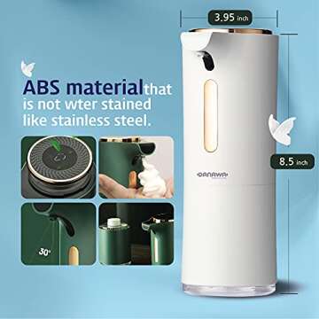 DANAWA Premium Design Automatic Foaming Soap Dispenser, Touch-Free Soap Dispenser, Hand Free Foam Soap Dispenser for Bathroom or Kitchen. Battery Operated Touchless Auto Soap Foam Dispenser (White)