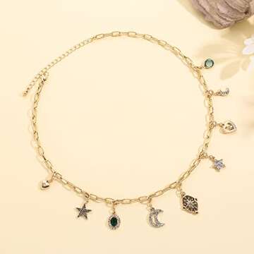 Rambling Rose Bohemia Gold Color Crystal Star Moon DIY Necklace,Tassel Pendant Necklaces,For Women P...