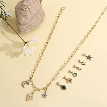 Rambling Rose Bohemia Gold Color Crystal Star Moon DIY Necklace,Tassel Pendant Necklaces,For Women Party Jewelry Accessories