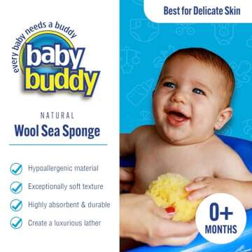 Baby Buddy Natural Wool Sea Sponge, Newborn Bath Time Essential, Ultra Soft for Delicate Skin, Hypoa...