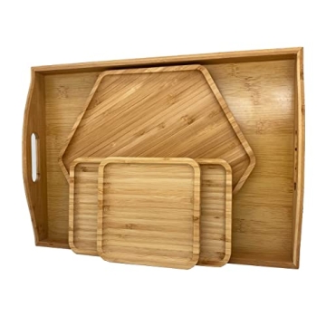PAFREWOG Bamboo Serving Trays - Durable and Stylish Set for Entertaining
