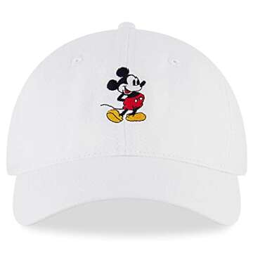 Disney Men's Baseball Cap, Mickey Mouse Adjustable Hat for Adult, White, One Size