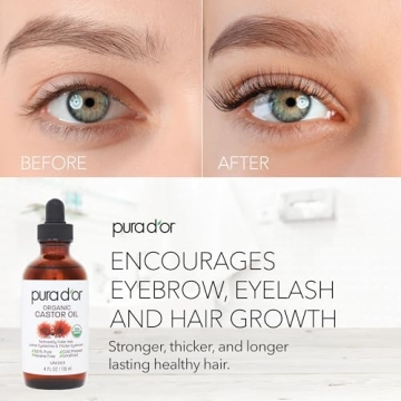 PURA D'OR Organic Castor Oil for Fuller Thicker Eyelashes