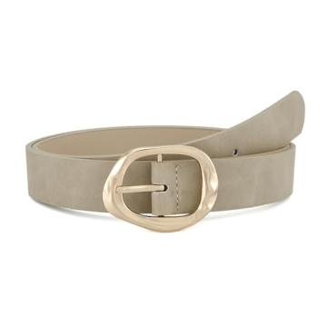 Earnda Leather Belts for Women Casual Fashion Waist Belt with Liquid Shapes Gold Buckle for Jeans Pa...