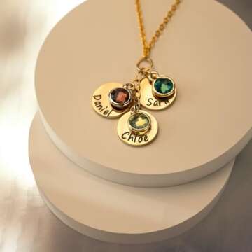 Mom Necklace Personalized with Kids Name and Birthstones for Mother's Day