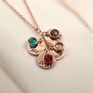Personalized Mom Necklace with Kids Names and Birthstones