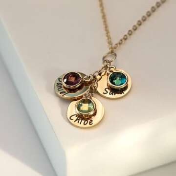 Personalized Mom Necklace with Kids Names and Birthstones