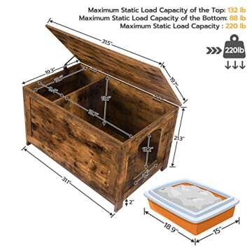 HOOBRO Litter Box Enclosure, Cat Litter Box Furniture Hidden, Flip Top Cat Washroom, Storage Bench with Divider Enlarge, Cat House, Nightstand, Rustic Brown BF02MW01