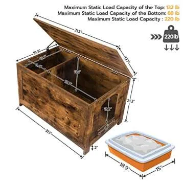 HOOBRO Litter Box Enclosure, Cat Litter Box Furniture Hidden, Flip Top Cat Washroom, Storage Bench with Divider Enlarge, Cat House, Nightstand, Rustic Brown BF02MW01