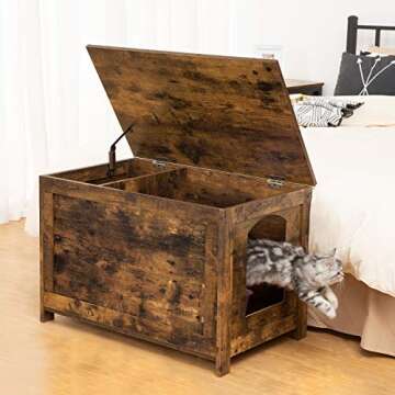 HOOBRO Litter Box Enclosure, Cat Litter Box Furniture Hidden, Flip Top Cat Washroom, Storage Bench with Divider Enlarge, Cat House, Nightstand, Rustic Brown BF02MW01