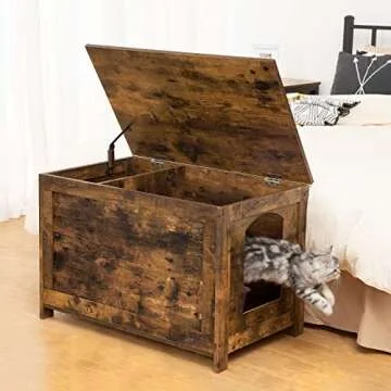 HOOBRO Litter Box Enclosure, Cat Litter Box Furniture Hidden, Flip Top Cat Washroom, Storage Bench with Divider Enlarge, Cat House, Nightstand, Rustic Brown BF02MW01