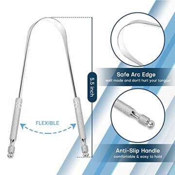 Zapettry 2 Pack Tongue Scraper, Bad Breath Treatment Metal Tongue Scraper for Adults, Professional Tongue Cleaner for Oral Care, 100% 304 Stainless Steel Tongue Scrapers with Case