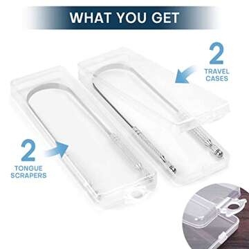 Zapettry 2 Pack Tongue Scraper, Bad Breath Treatment Metal Tongue Scraper for Adults, Professional Tongue Cleaner for Oral Care, 100% 304 Stainless Steel Tongue Scrapers with Case