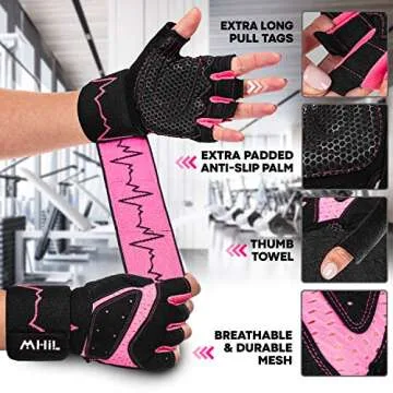 MhIL Workout Gloves for Women – Comfortable Gym Gloves for Women with Hand Protection and Enhanced Grip – Weight Lifting Gloves for Women with Wrist Wraps Support for Safety, Hygiene, and Style