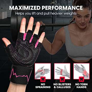 MhIL Workout Gloves for Women – Comfortable Gym Gloves for Women with Hand Protection and Enhanced Grip – Weight Lifting Gloves for Women with Wrist Wraps Support for Safety, Hygiene, and Style