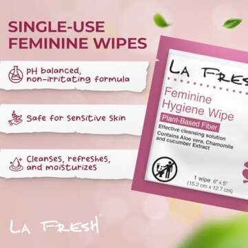 LA Fresh Feminine Wipes with Aloe Vera, Chamomile Extract, Cucumber, and Vitamin E - Pack of 50 ct W...