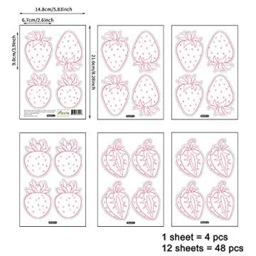 funlife 48 PCS DIY Self Adhesive Strawberry Wall Decals, Peel and Stick Nursery Kids Fruit Wall Stic...