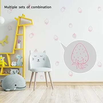 funlife 48 PCS DIY Self Adhesive Strawberry Wall Decals, Peel and Stick Nursery Kids Fruit Wall Stickers, Background Living Room Classroom Party Decoration, Girls Bedroom Wall Decor