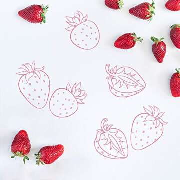 funlife 48 PCS DIY Self Adhesive Strawberry Wall Decals, Peel and Stick Nursery Kids Fruit Wall Stickers, Background Living Room Classroom Party Decoration, Girls Bedroom Wall Decor