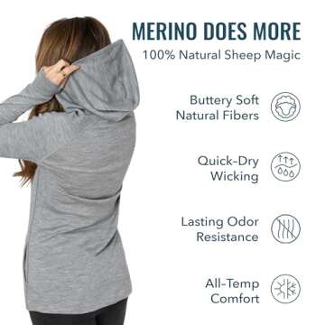 Women's Merino Wool Pullover Hoodie By Woolly | RWS Certified | Warm, Soft, Seattle Designed - Black...