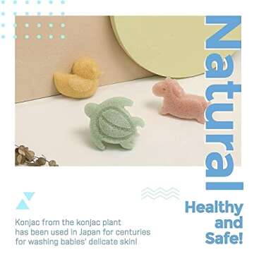 myHomeBody Konjac Baby Sponge for Bathing, Cute Shapes Natural Kids Bath Sponges for Infants, Toddler Bath Time, Natural and Safe Plant-Based Konjac Baby Bath Toys, 3pc. Set: Unicorn, Duck, Sea Turtle