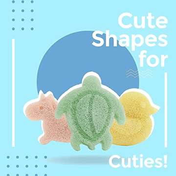 myHomeBody Konjac Baby Sponge for Bathing, Cute Shapes Natural Kids Bath Sponges for Infants, Toddler Bath Time, Natural and Safe Plant-Based Konjac Baby Bath Toys, 3pc. Set: Unicorn, Duck, Sea Turtle