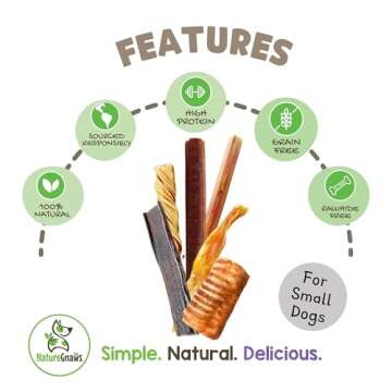Nature Gnaws Variety Pack for Small Dogs (12 Count) - Bully Sticks, Beef Tendons and Tripe Twists for Dogs - Natural Long Lasting Beef Dog Chew Bones - Rawhide Free