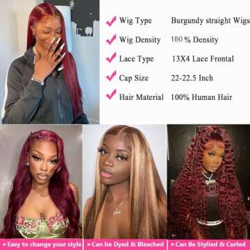 Katonyo Burgundy Lace Front Wigs for Women 180% Density