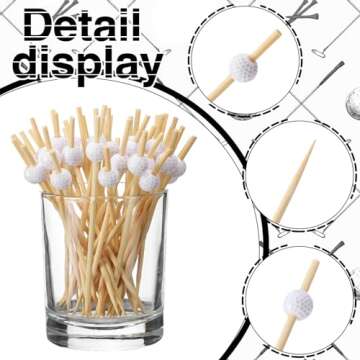 Layhit 300 Pcs Wooden Cocktail Picks Decoration Fruit Kabob Skewers Food Picks Bamboo Appetizer Toothpicks Bamboo Cocktail Garnish for Party Supplies (Golf)
