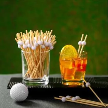 Layhit 300 Pcs Wooden Cocktail Picks Decoration Fruit Kabob Skewers Food Picks Bamboo Appetizer Toothpicks Bamboo Cocktail Garnish for Party Supplies (Golf)