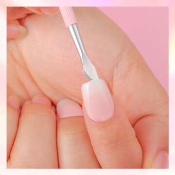Makartt Cuticle Pusher, Pink Cuticle Remover, Professional Stainless Steel Nail Cleaner Dual Ended Spoon Pusher and Cutter Cuticle Care Nail Prep for Manicure Pedicure Nail Art