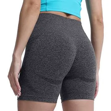 Aoxjox Contour Seamless Workout Biker Shorts for Women Tummy Control High Waisted Athletic Booty Running Yoga Short 5" (Black Speckled Marl, Medium)