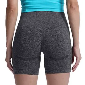 Aoxjox Contour Seamless Workout Biker Shorts for Women Tummy Control High Waisted Athletic Booty Running Yoga Short 5" (Black Speckled Marl, Medium)