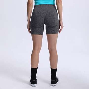 Aoxjox Contour Seamless Workout Biker Shorts for Women Tummy Control High Waisted Athletic Booty Running Yoga Short 5" (Black Speckled Marl, Medium)