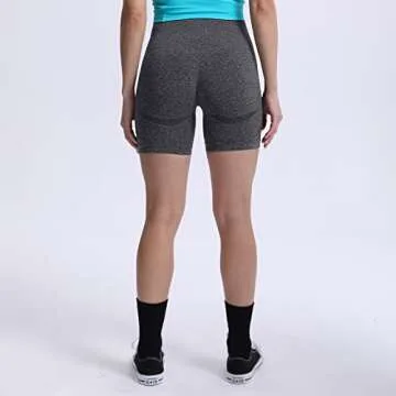 Aoxjox Contour Seamless Workout Biker Shorts for Women Tummy Control High Waisted Athletic Booty Running Yoga Short 5" (Black Speckled Marl, Medium)