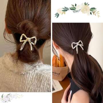 Metal Bow Hair Tie Ponytail Holders Hair Cuff Gold & Silver Metal Hair Ties Scrunchies Hair Accessor...