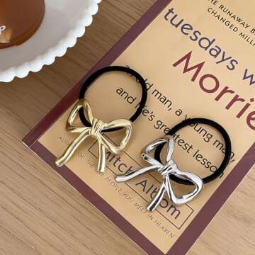 Metal Bow Hair Tie Ponytail Holders Hair Cuff Gold & Silver Metal Hair Ties Scrunchies Hair Accessories for Women Hair Elastic Rubber Bands for Hair No Damage 2 PCS (style-01)