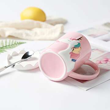 BigNoseDeer Unicorn Mug - Adorable Ceramic Coffee Mug with Spoon & Lid, Perfect Gift for Unicorn Lov...
