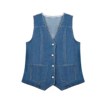 Tankaneo Women's Denim Vest - Casual Sleeveless Jean Jacket
